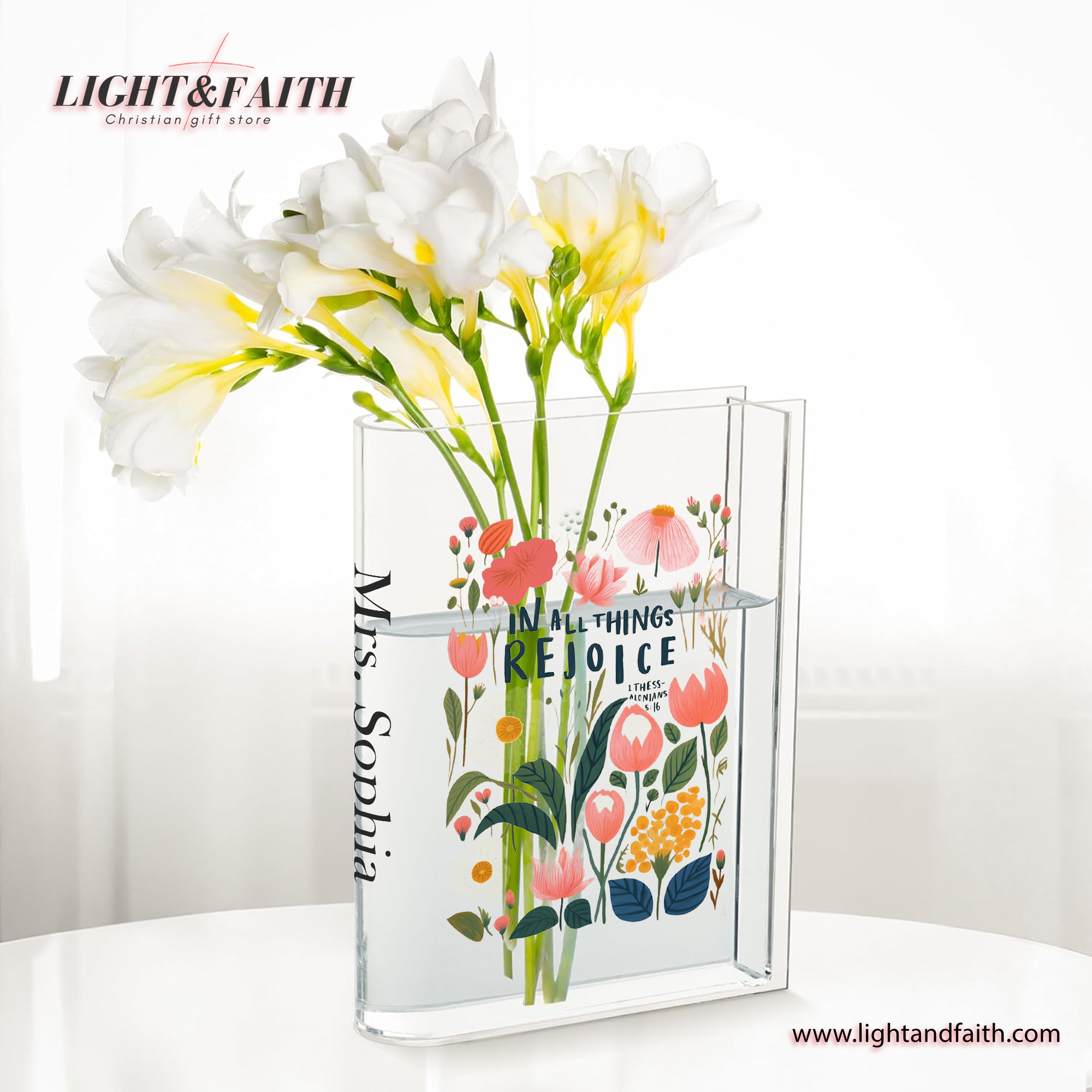 In All Things Rejoice Book Vase, Christian Book Vase, Faith Book Vase, Bible Verse Book Shaped Flower Vase